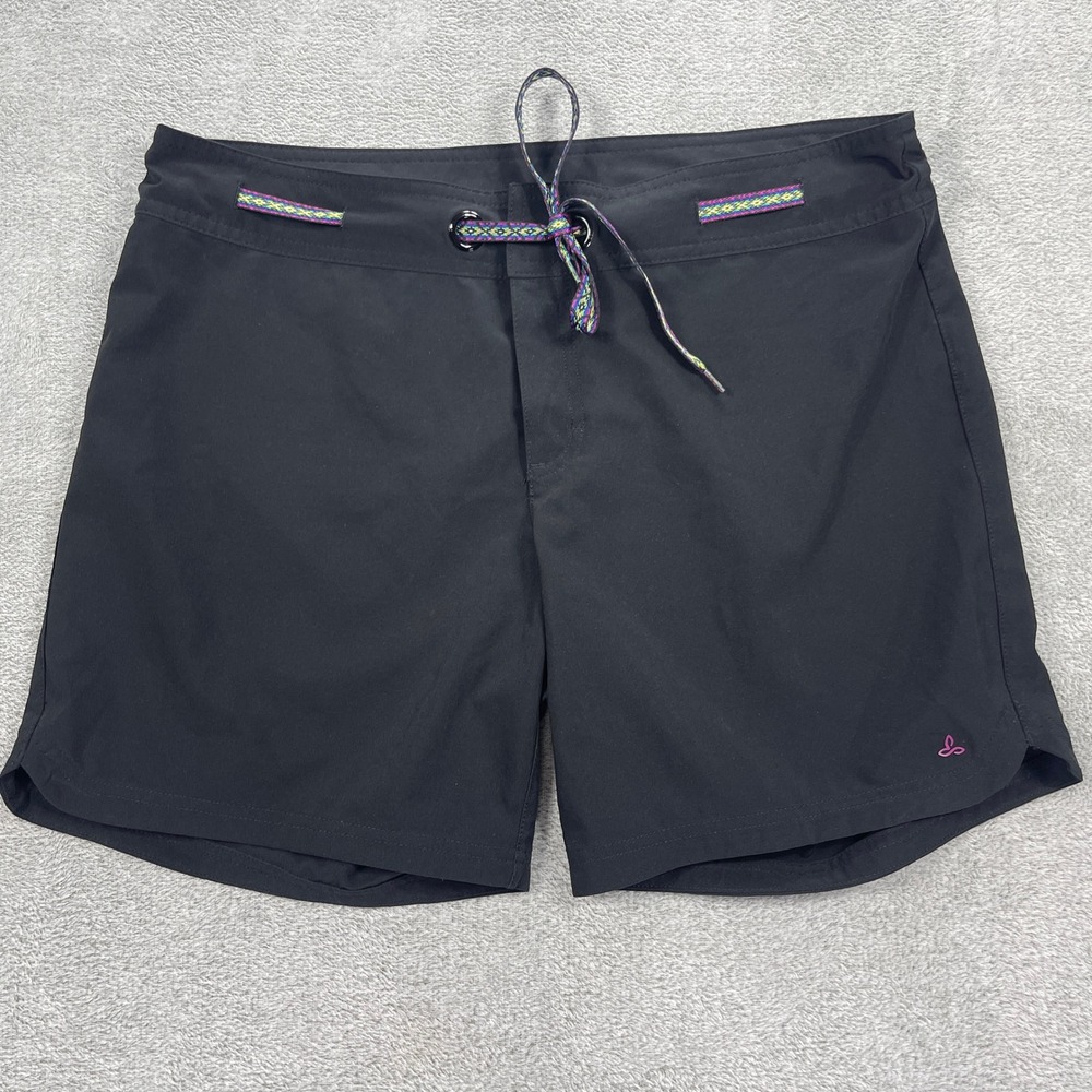 prAna Board Shorts Women L Black Lahari Swimwear Activewear Recycled Stretch